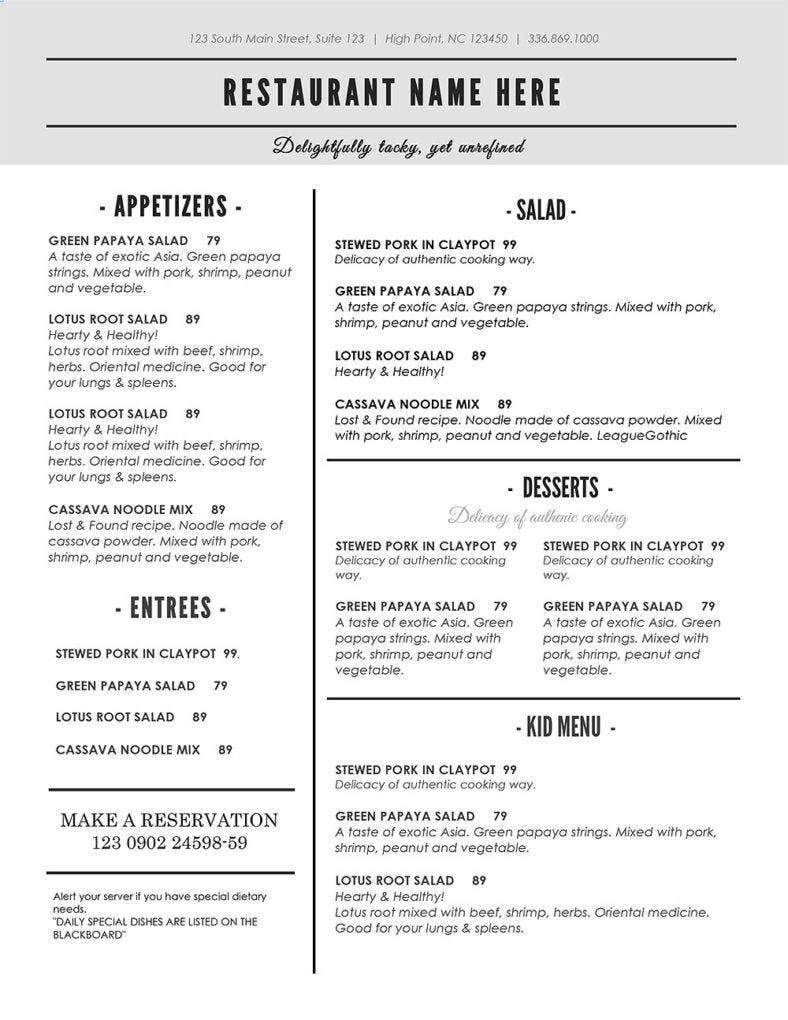 15 Black And White Menu Designs Templates PSD AI 