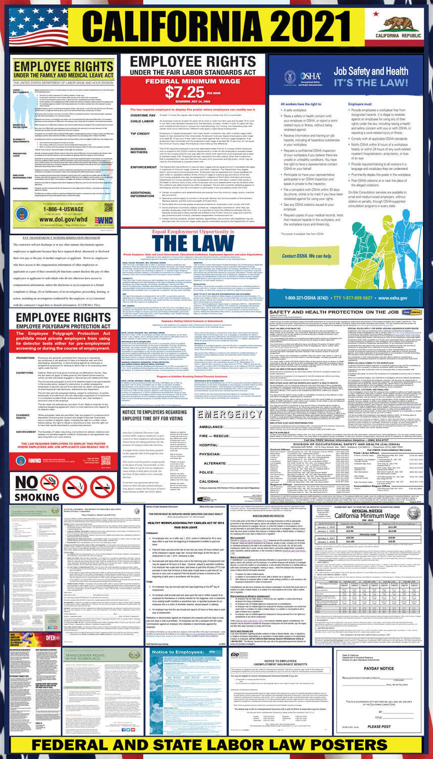 2021 California State And Federal Labor Law Poster CA 