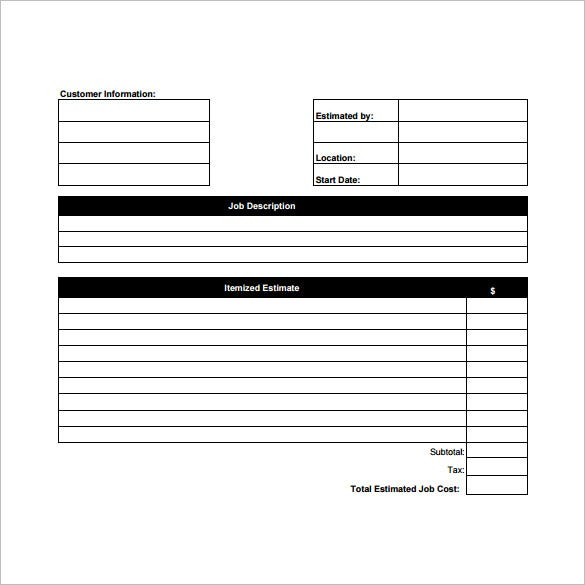 26 Blank Estimate Templates PDF DOC Excel ODT Free 