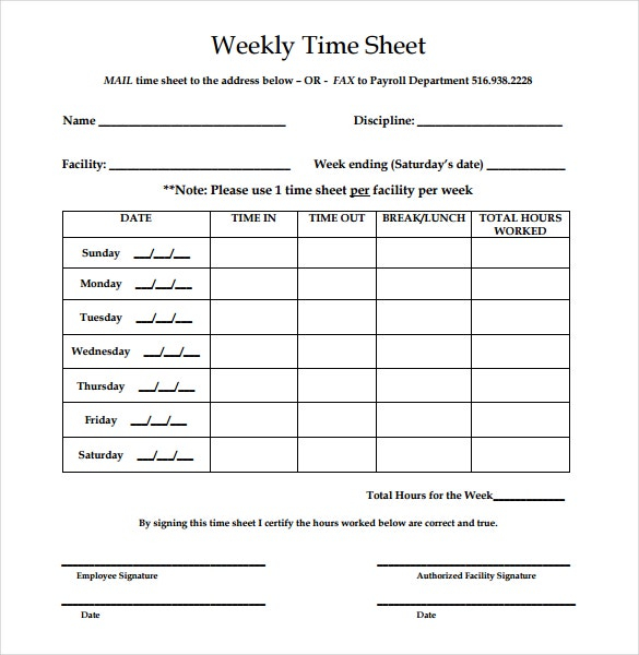 28 Weekly Timesheet Templates Free Sample Example 