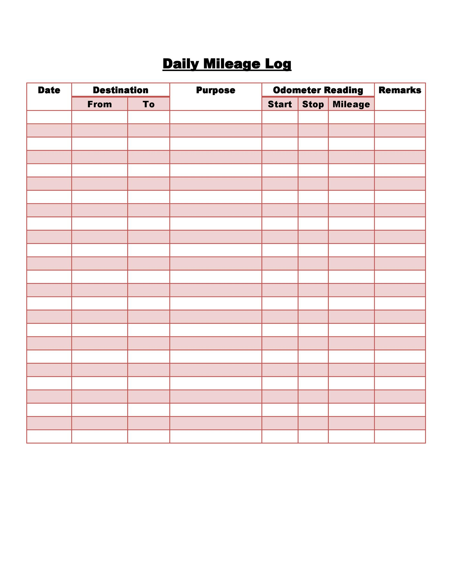 31 Printable Mileage Log Templates Free TemplateLab