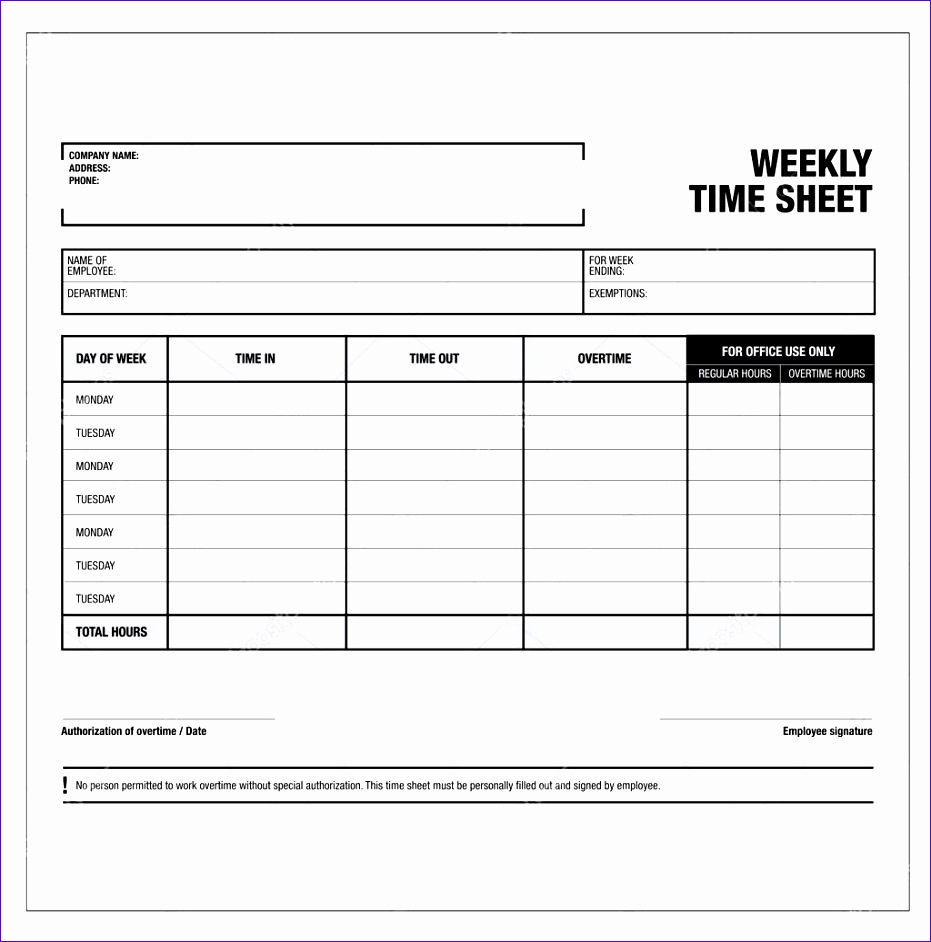 6 Weekly Timesheet Excel Template Excel Templates 