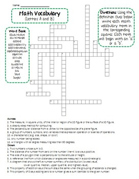 6th Grade Math Vocabulary Crossword Puzzle FREEBIE By Mary 