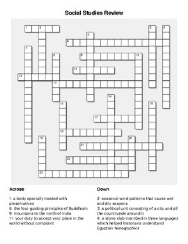 6th Grade Social Studies Review Crossword Puzzle By Sonya 