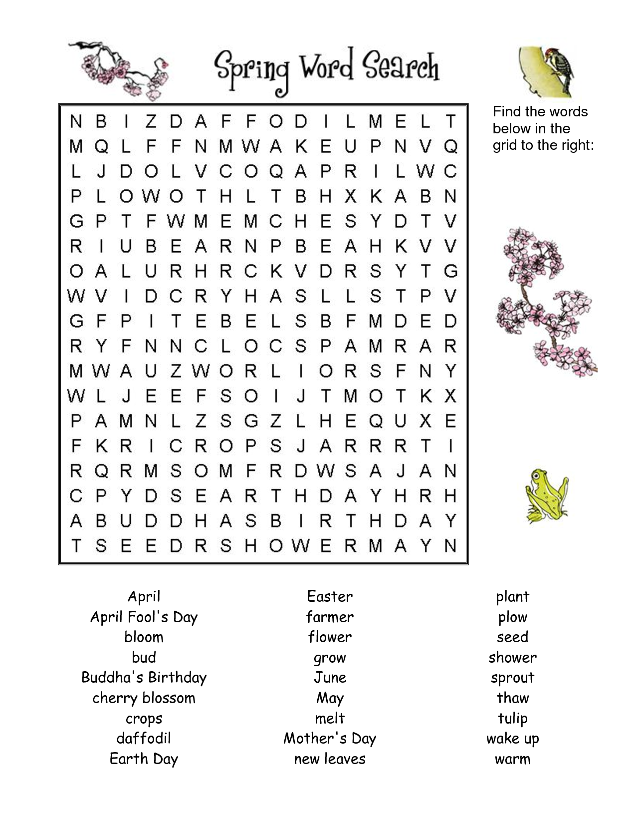 7 Printable Spring Word Searches KittyBabyLove