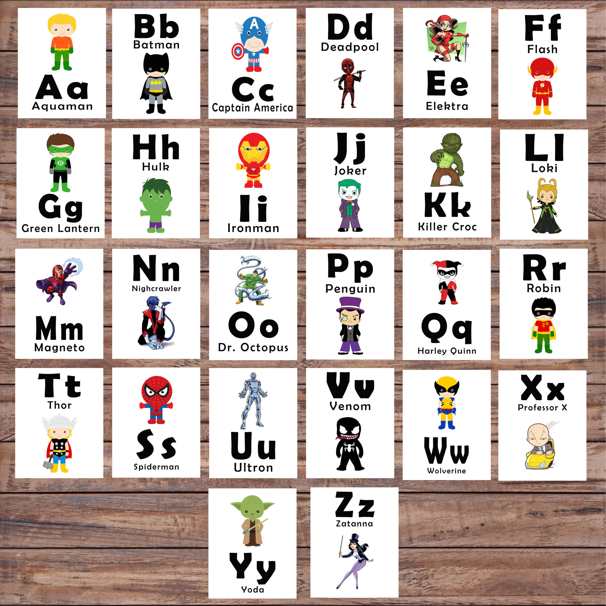 ABC Printable Flash Cards Learning Toys Superhero Printable