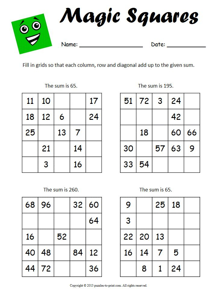 Advanced Magic Square Worksheet 1 Magic Squares Magic 