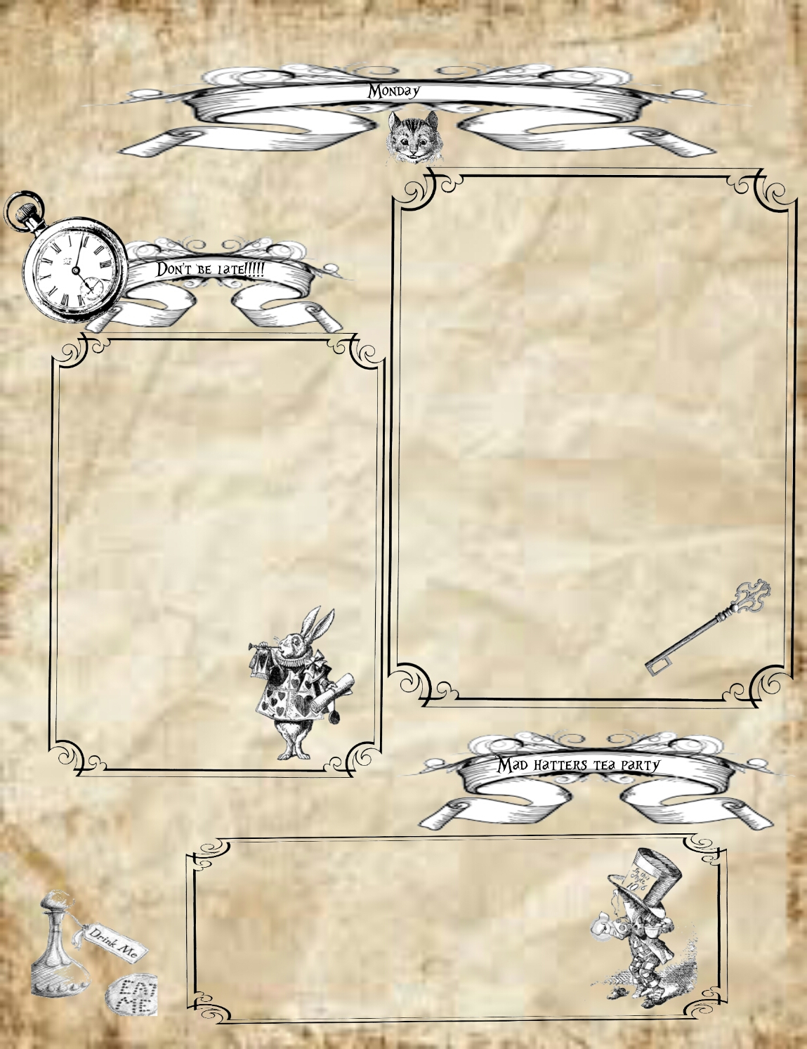 Alice In Wonderland Free Vintage Planner Printables 