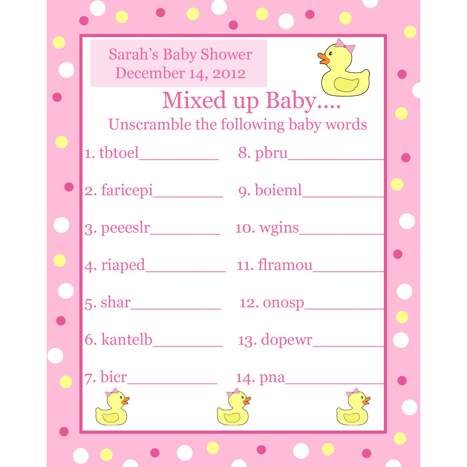 Awesome Baby Shower Game Word Scramble FREE Printable 