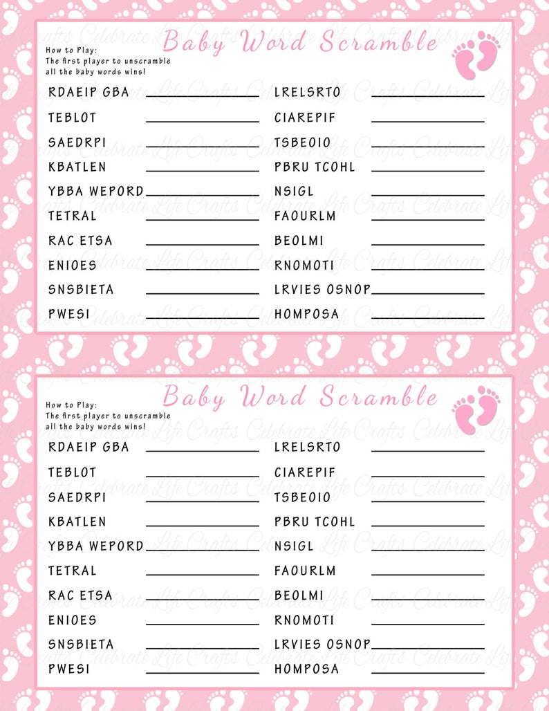 Baby Shower Word Scramble Game Printable Baby Shower Games 