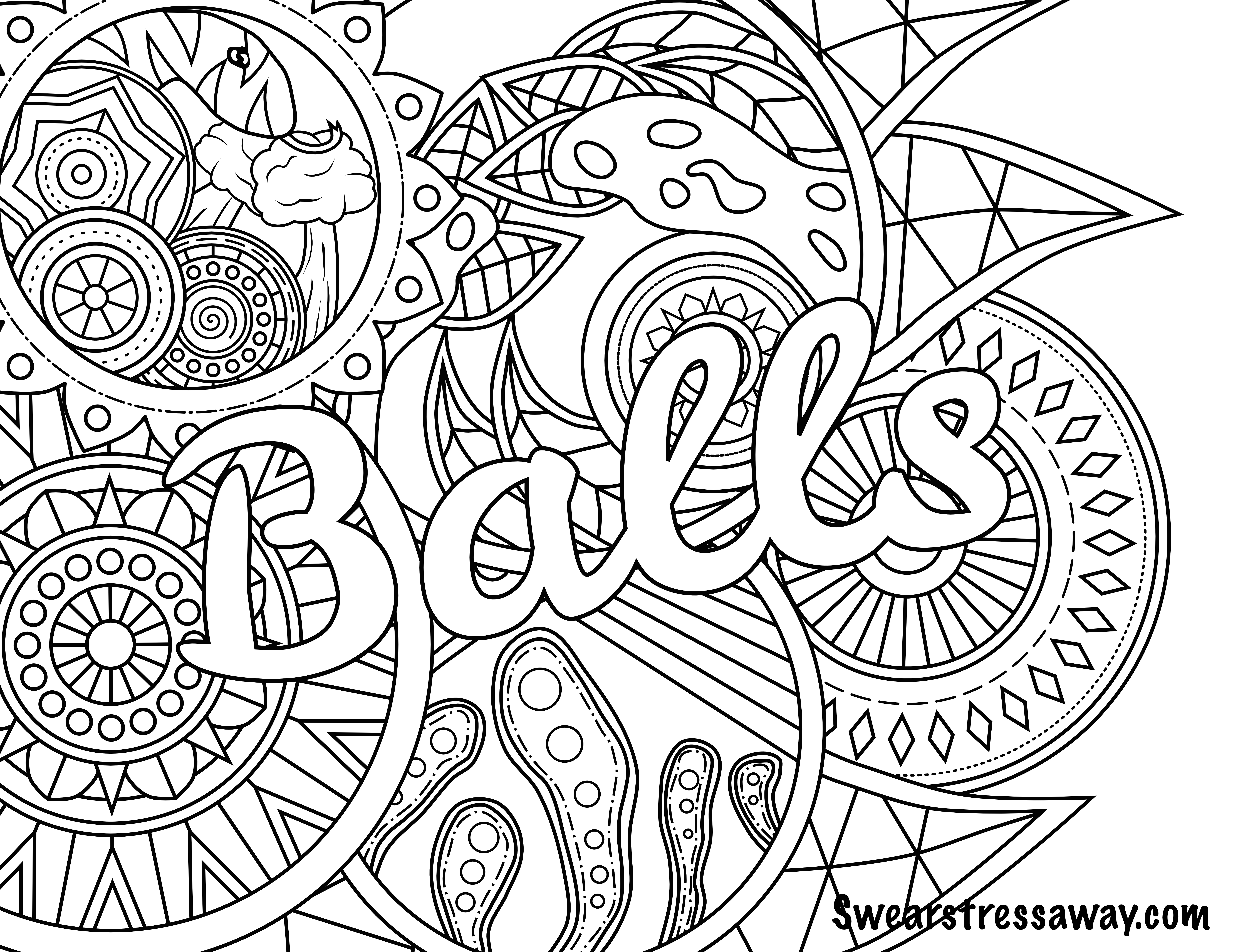 Balls Swear Word Coloring Page Adult Coloring Page 