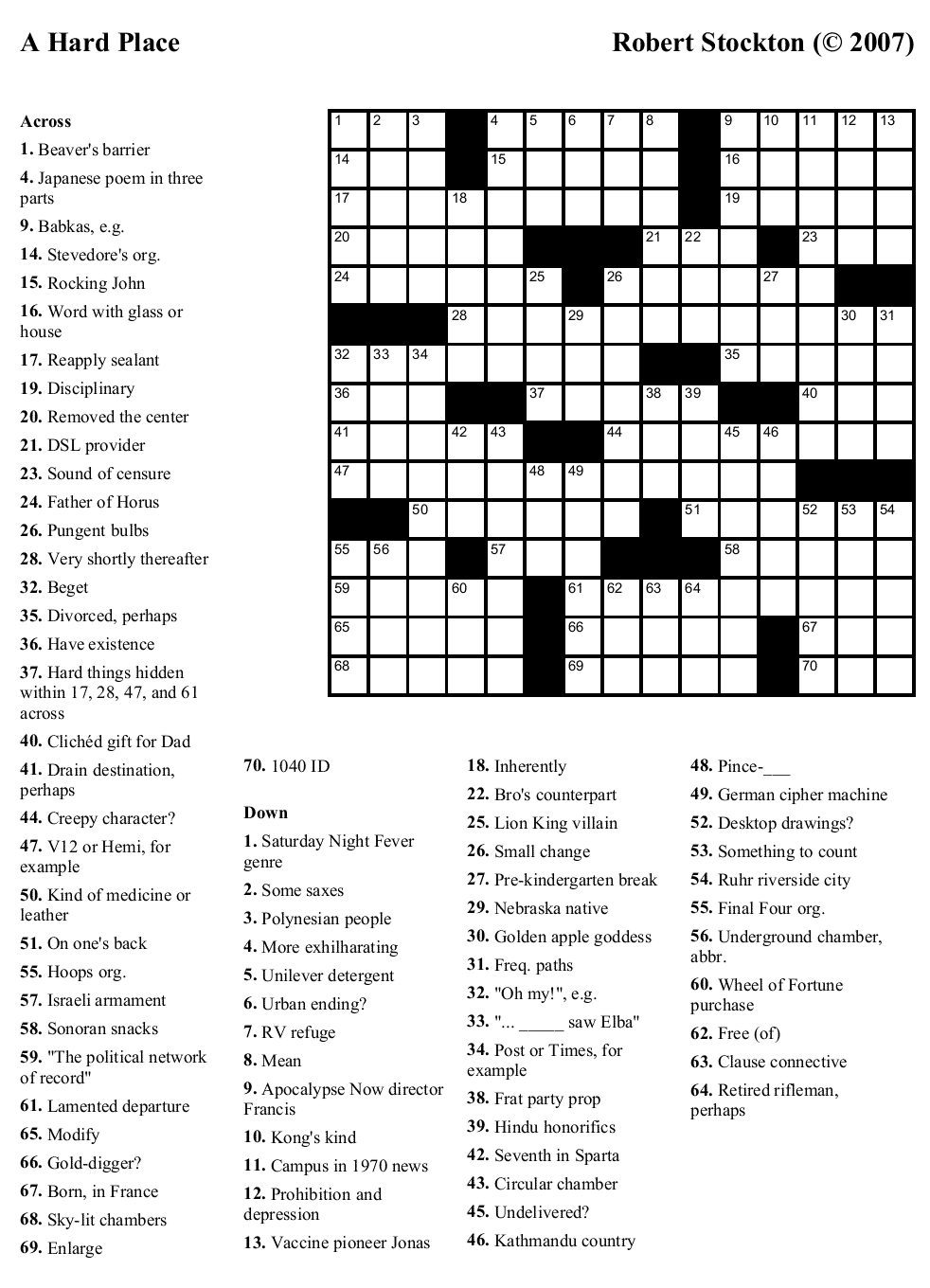 Beekeeper Crosswords Blog Archive Puzzle 22 A Hard 