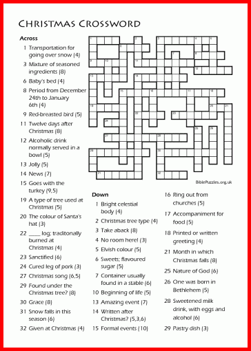 Bible Crossword Puzzle Christmas BiblePuzzles