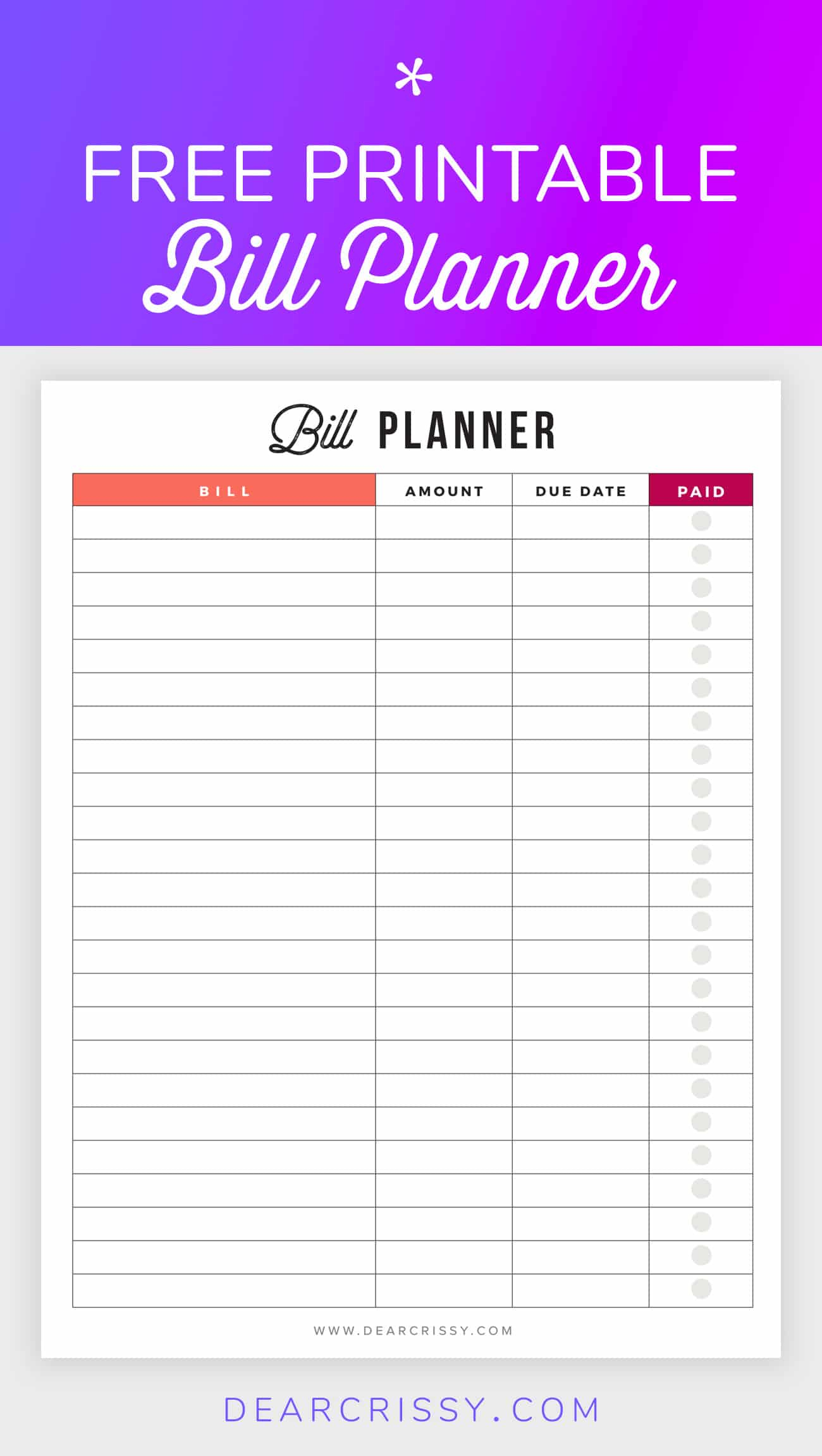 Bill Planner Printable Pay Down Your Bills This Year 