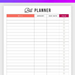 Bill Planner Printable Pay Down Your Bills This Year