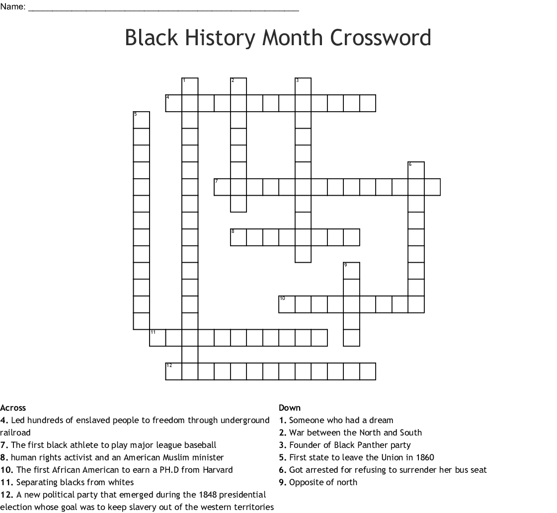 Black History Crossword Puzzle Printable Printable 