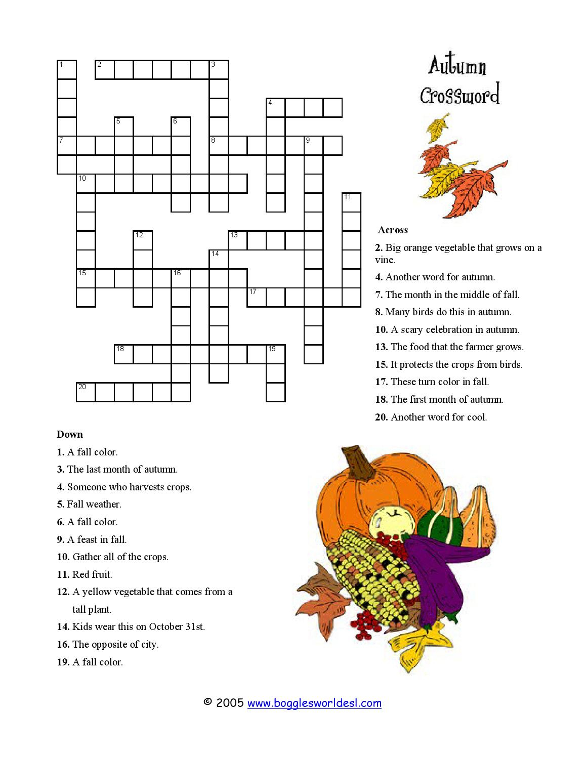 Free Fall Crosswords Printable FreePrintableTM FreePrintableTM