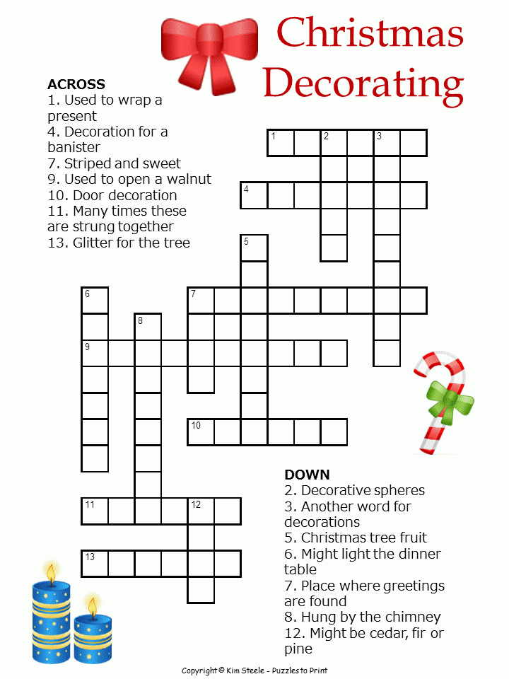 Christmas Decorations Crossword For Kids Christmas 