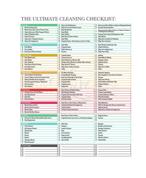 Cleaning Checklist 31 Word PDF PSD Documents Download 