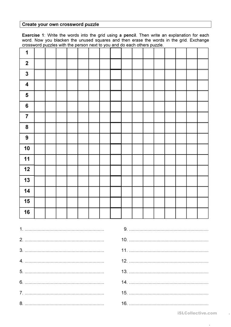 Creating A Crossword Puzzle In Class Worksheet Free ESL 