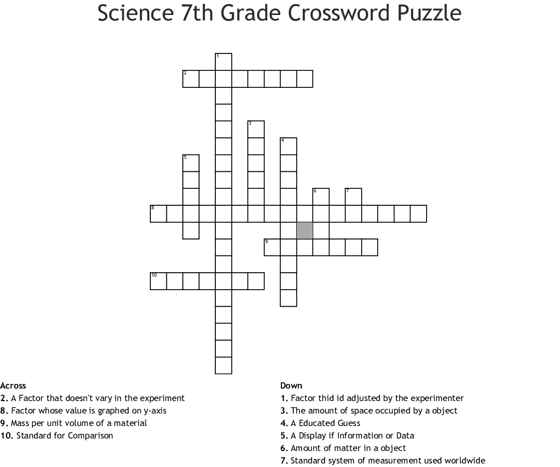 Crossword Printable 7Th Grade Printable Crossword Puzzles