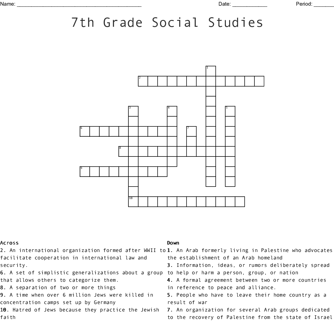 Crossword Printable 7Th Grade Printable Crossword Puzzles