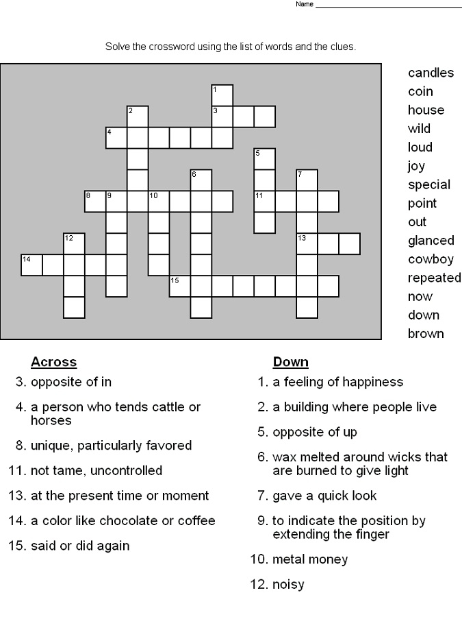 Crossword Puzzles For 5th Graders Activity Shelter