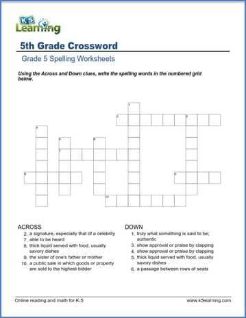 Crossword Worksheets For Grade 5 K5 Learning