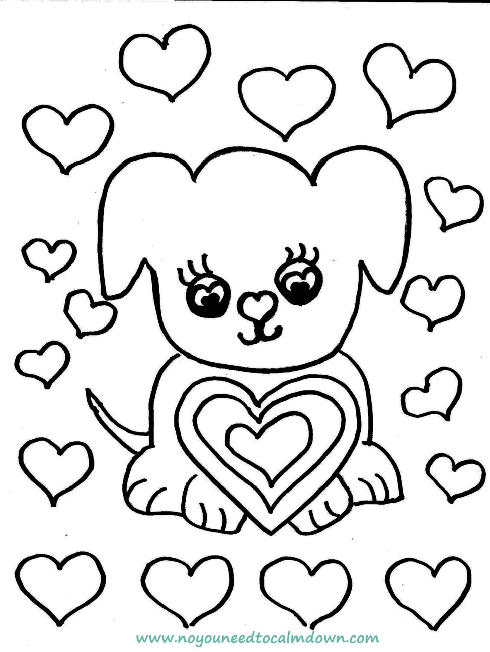 Cute Dog Valentine s Day Coloring Page Free Printable 