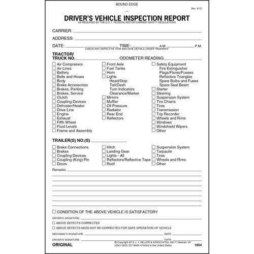 Detailed Driver Vehicle Inspection Report Stock DVIR 2 