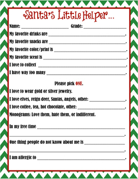 Detailed Secret Santa Questionnaire By Mrs Word s Works TpT