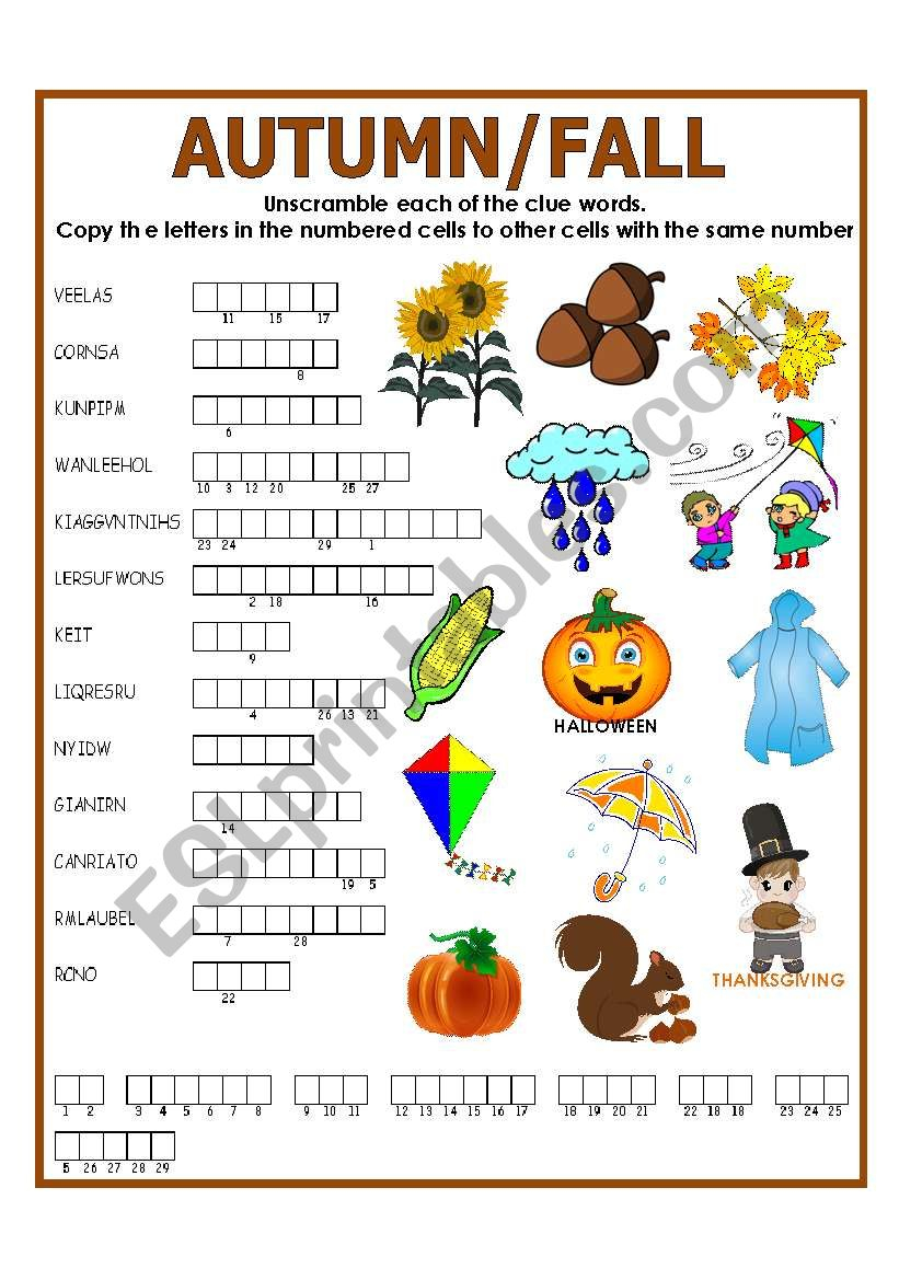 DOUBLE PUZZLE AUTUMN FALL KEY ESL Worksheet By Lupiscasu