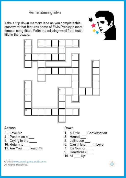 Easy Crosswords Printable For Your Convenience Memory 