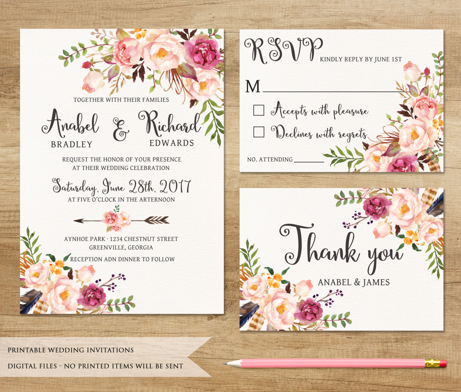 Floral Wedding Invitation Printable Wedding Invitation 