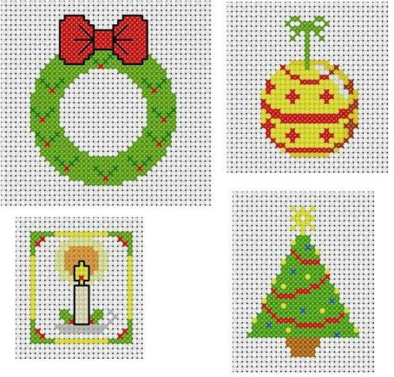 Four Simple Christmas Cross Stitch Patterns For Card 