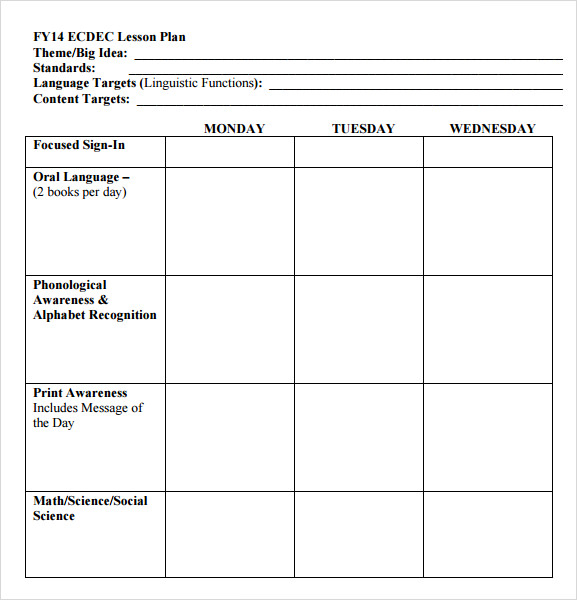 FREE 10 Sample Preschool Lesson Plan Templates In Google 