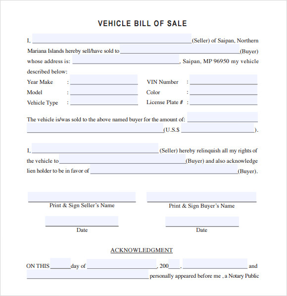 FREE 12 Sample Vehicle Bill Of Sale Templates In PDF MS 