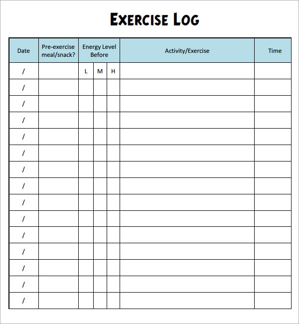 FREE 7 Sample Exercise Log Templates In PDF MS Word