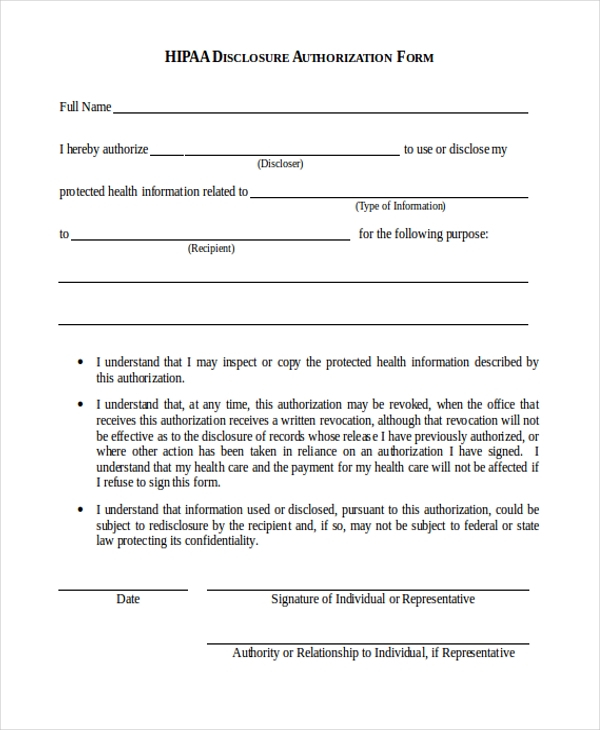 Free Printable Hipaa Forms FreePrintableTM FreePrintableTM