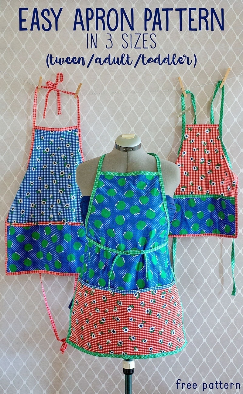 Free Apron Pattern 3 Sizes Toddler Tween Adult 