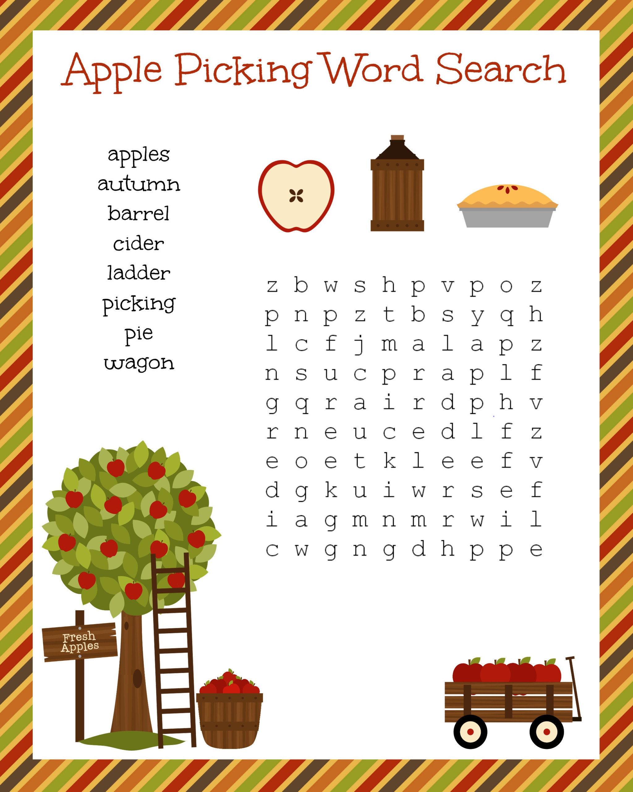 FREE Fall Festive Apple Picking Word Search Printable 