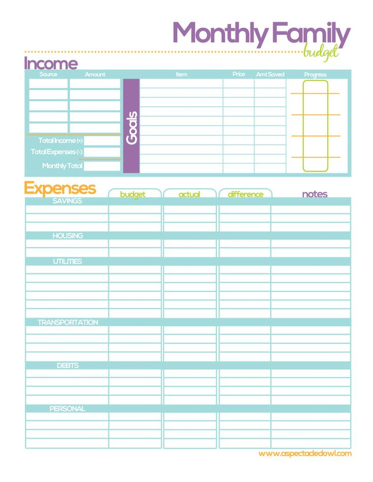 Free Family Budget Printable A Spectacled Owl Monthly 