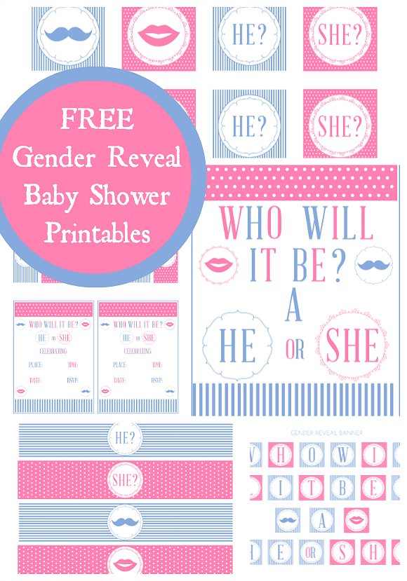 FREE Gender Reveal Baby Shower Party Printables From 