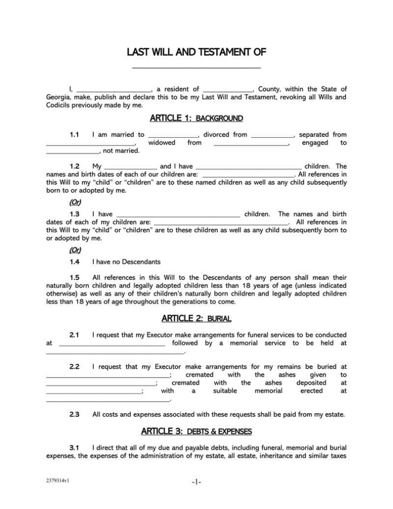 Free Printable Last Will And Testament Blank Forms - FreePrintableTM ...