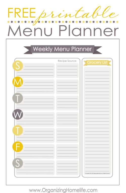 FREE Menu Planning Printable Organize Your Kitchen 