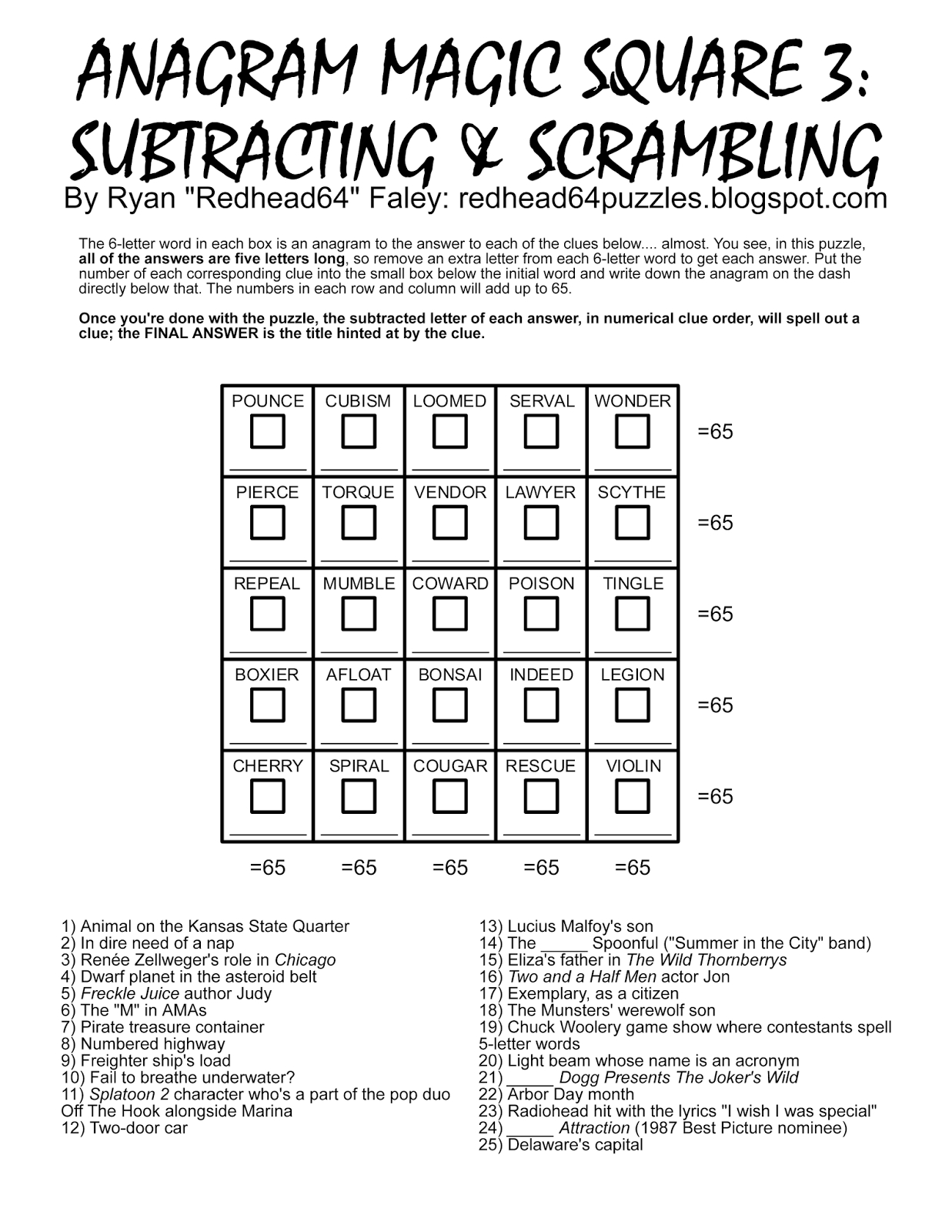 Free Printable Anagram Magic Square Puzzles Free 