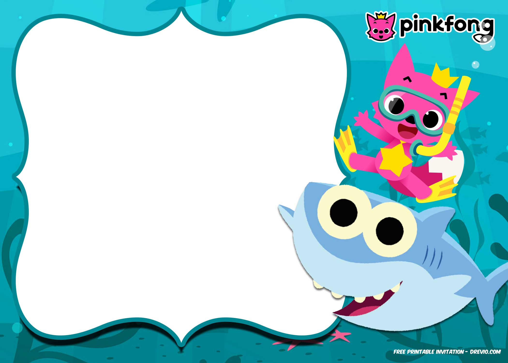 FREE Printable Baby Shark Pinkfong Birthday Invitation 