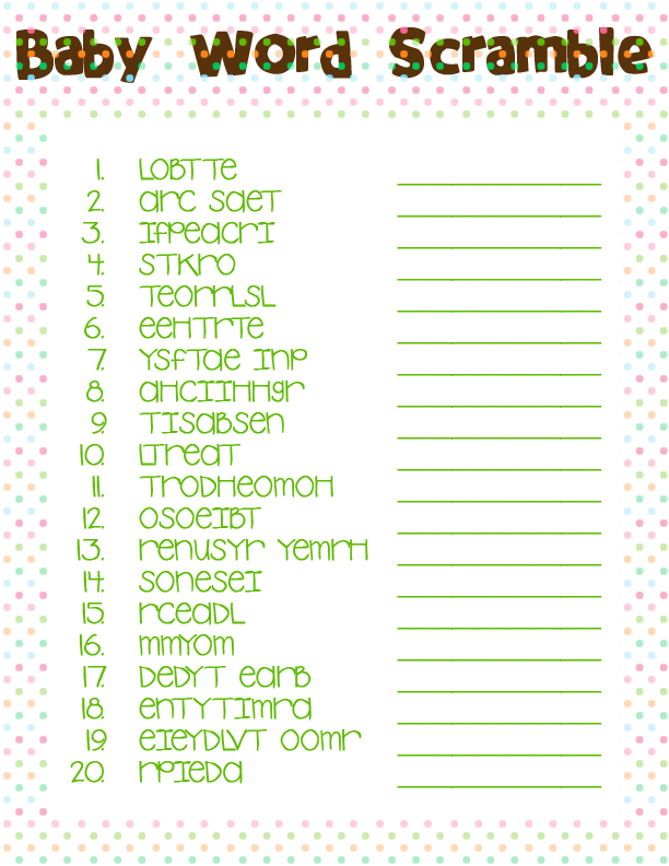 Free Printable Baby Shower Word Search Baby Shower Word 