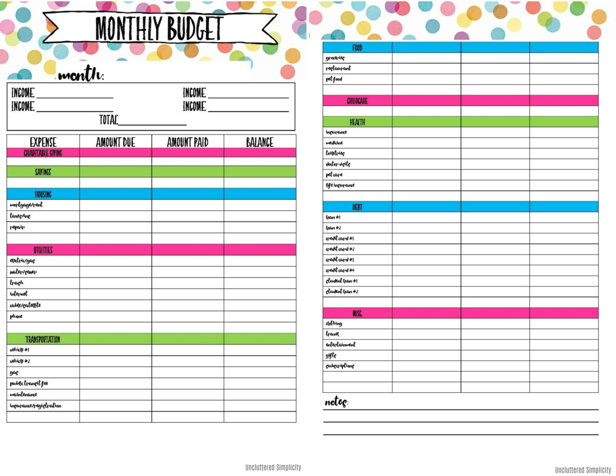 Free Printable Budget Planning Worksheets