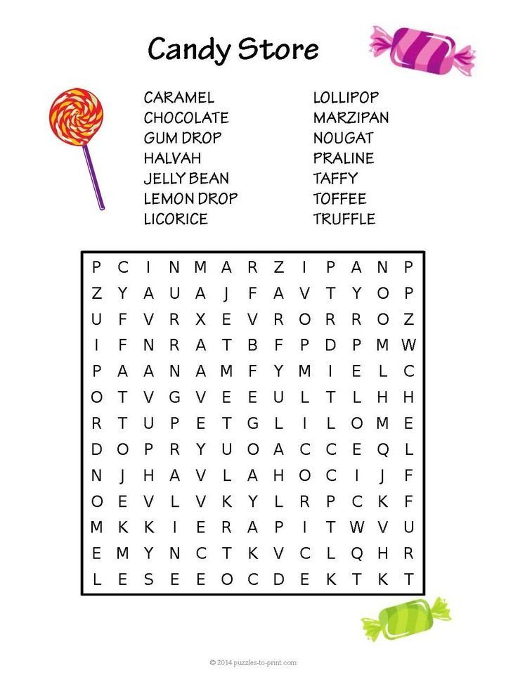 Free Printable Candy Word Search Kids Learning 